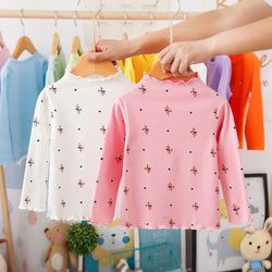 Girls Print Turtleneck T-Shirt Spring And Autumn Children's Cotton Long-Sleeve Basic Shirts Baby Kids Clothes New Top Tees WTB21