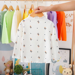 Girls Print Turtleneck T-Shirt Spring And Autumn Children's Cotton Long-Sleeve Basic Shirts Baby Kids Clothes New Top Tees WTB21