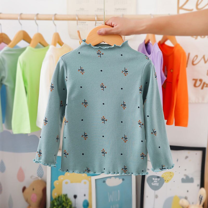 Girls Print Turtleneck T-Shirt Spring And Autumn Children's Cotton Long-Sleeve Basic Shirts Baby Kids Clothes New Top Tees WTB21