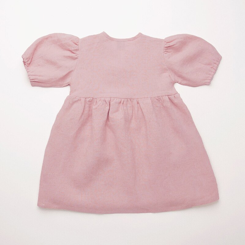 Girls Puff Sleeve Retro Linen Dress TZ117