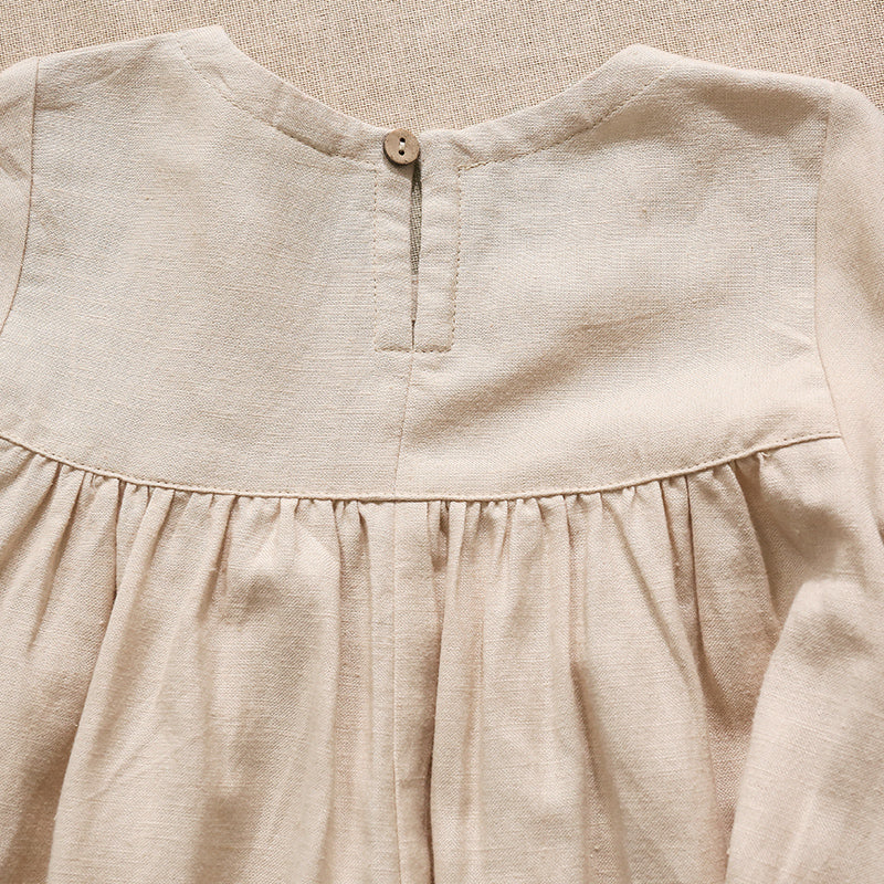 Girls Round Neck Solid Color Pleated Loose Short-Sleeve Dresses TZ31