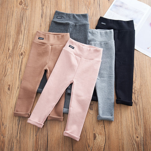 Girls Slim Stretch Leggings Autumn Thin New Trousers Children's Solid Color Casual Warm Pants WTP02