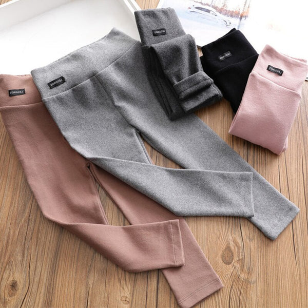 Girls Slim Stretch Leggings Autumn Thin New Trousers Children's Solid Color Casual Warm Pants WTP02