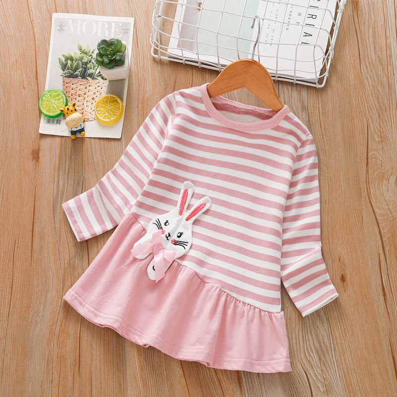 Girls Long-Sleeved Round Neck Cotton Cute Rabbit Cartoon T-Shirt WTB28