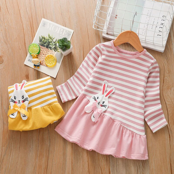 Girls Long-Sleeved Round Neck Cotton Cute Rabbit Cartoon T-Shirt WTB28