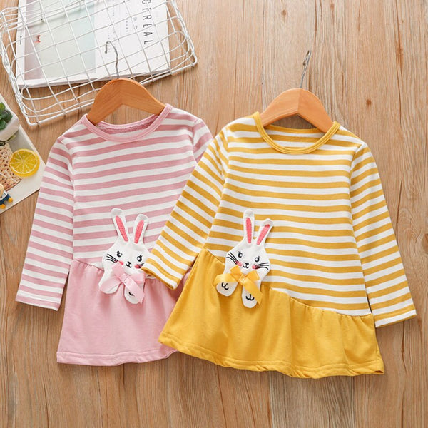 Girls Long-Sleeved Round Neck Cotton Cute Rabbit Cartoon T-Shirt WTB28