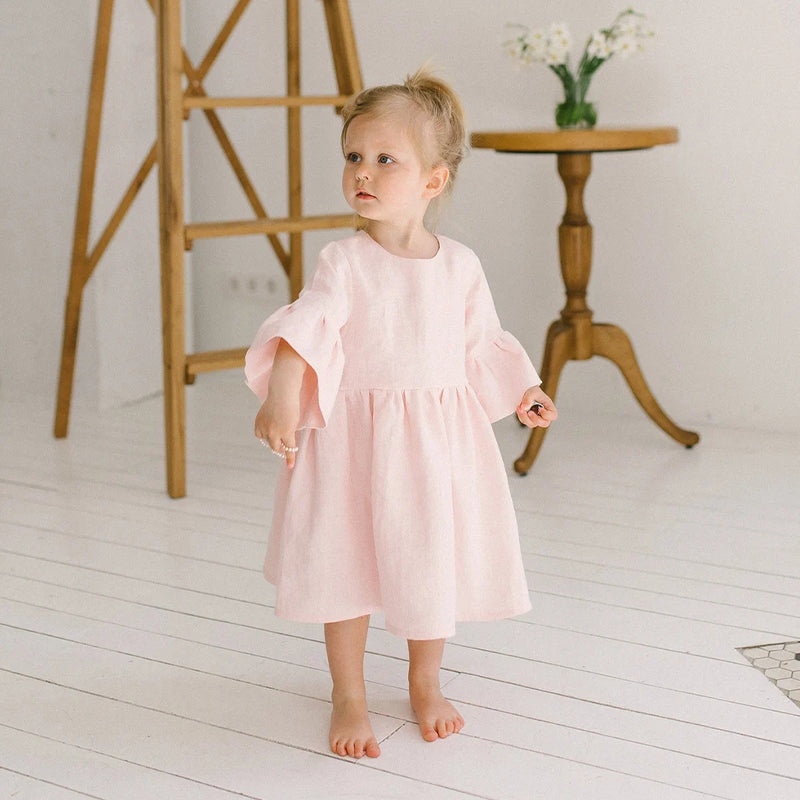 Girls Summer Flare Sleeve Casual Pink Princess Dresses TZ87