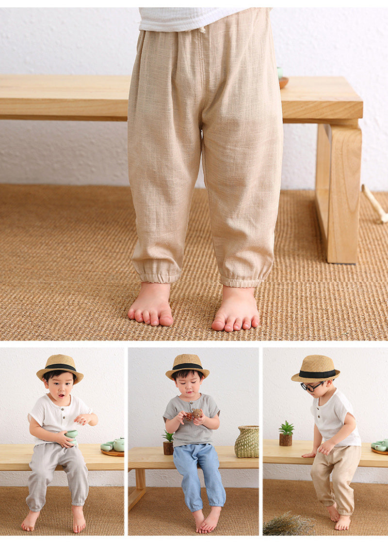 Children Breathable Drawstring Waist Linen Pants WT620