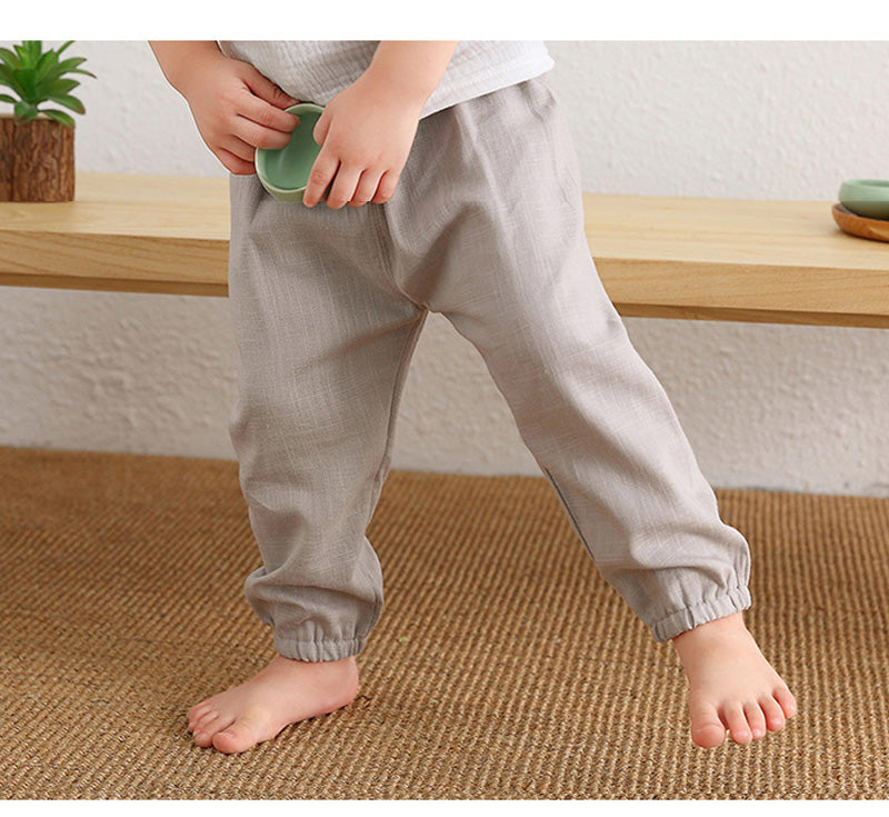 Children Breathable Drawstring Waist Linen Pants WT620