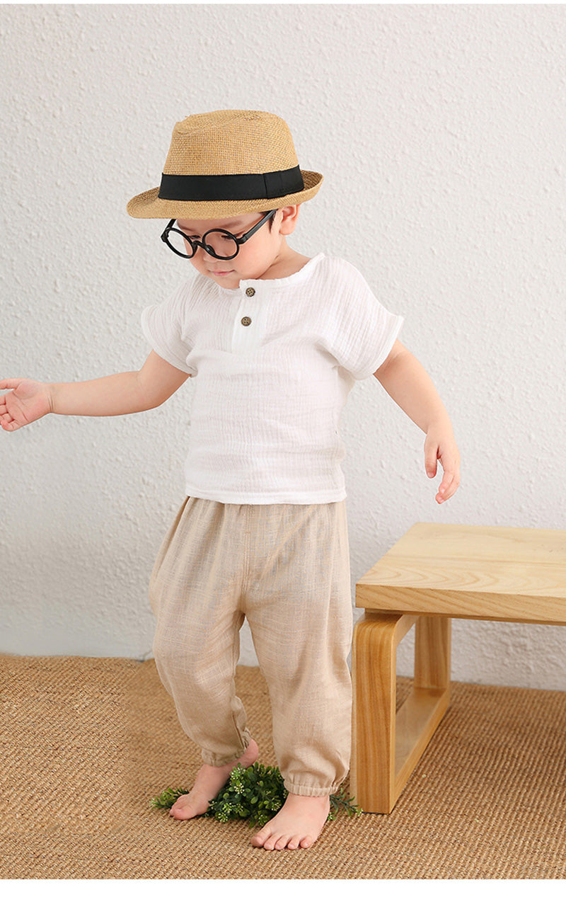 Children Breathable Drawstring Waist Linen Pants WT620