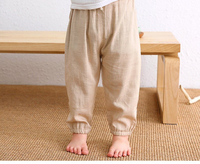 Children Breathable Drawstring Waist Linen Pants WT620