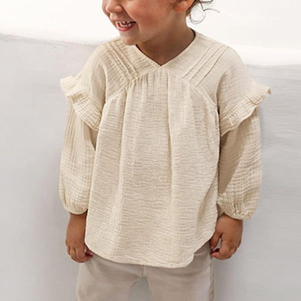 Children's Ruffled Contrast Shirt VV10-（Hand Made)