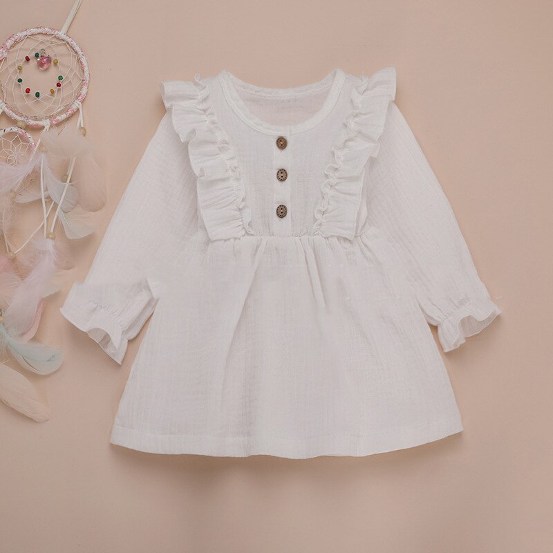 Ruffles Long Sleeve Solid Cotton Linen Dress WT45