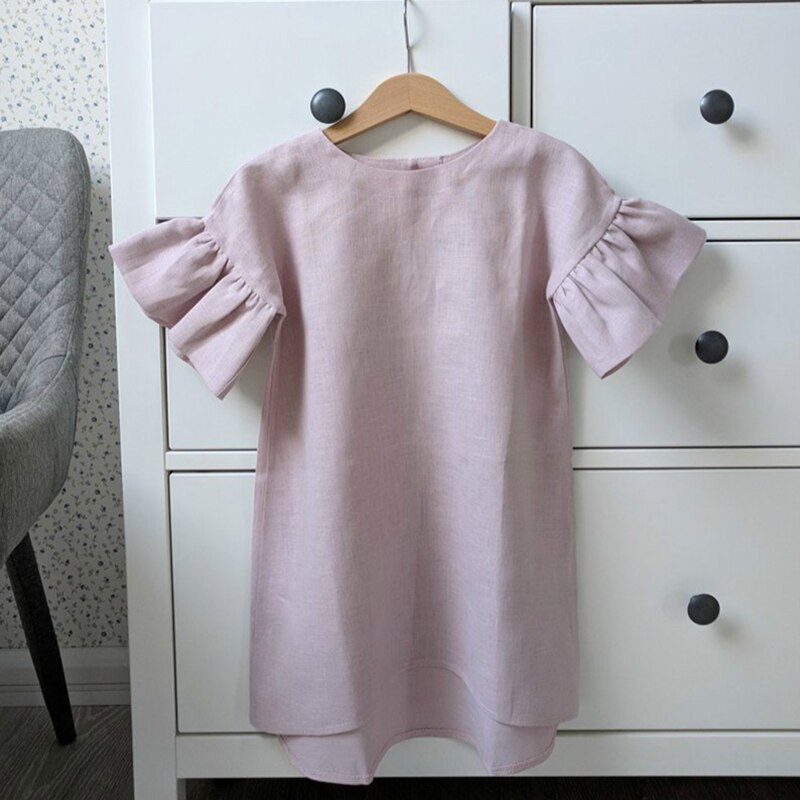 New Solid Color Flare Sleeves Comfortable Children Dresses WT61