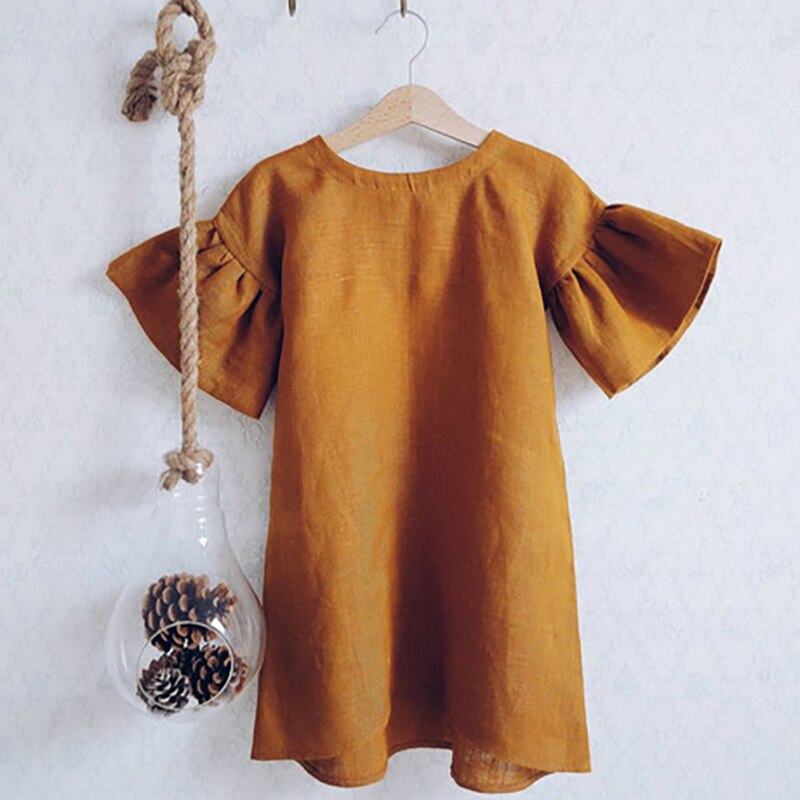 New Solid Color Flare Sleeves Comfortable Children Dresses WT61