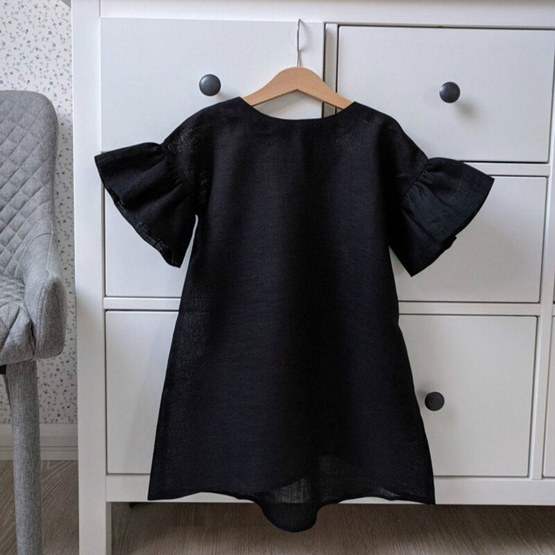 New Solid Color Flare Sleeves Comfortable Children Dresses WT61