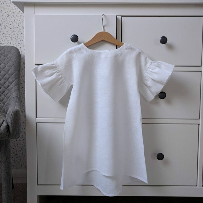 New Solid Color Flare Sleeves Comfortable Children Dresses WT61