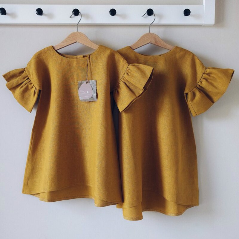 New Solid Color Flare Sleeves Comfortable Children Dresses WT61