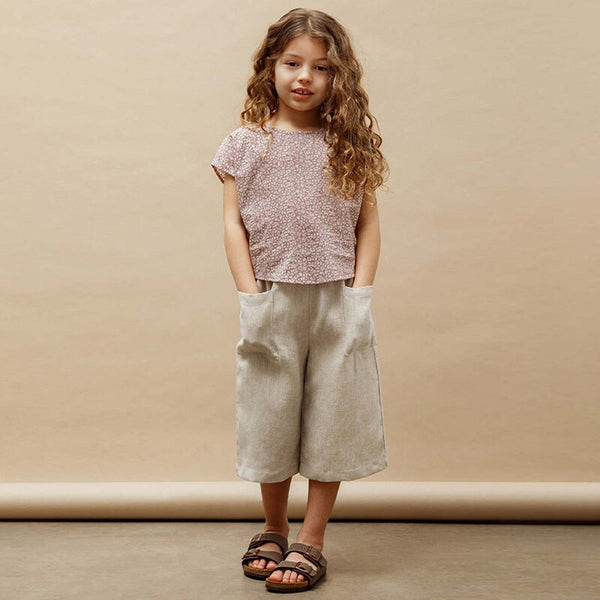 Girls Retro Casual Elastic Waist Straight Linen Pant With Pockets TZ157