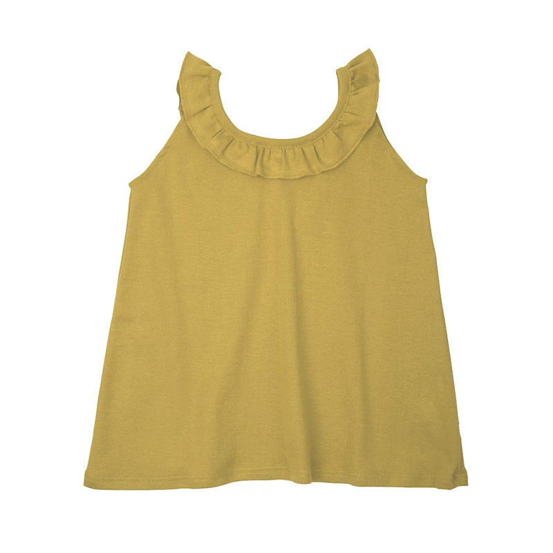 Retro Girls' Cotton Sleeveless Thin Casual Round Neck Ruffle Tank Top TZ060