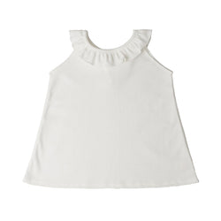 Retro Girls' Cotton Sleeveless Thin Casual Round Neck Ruffle Tank Top TZ060