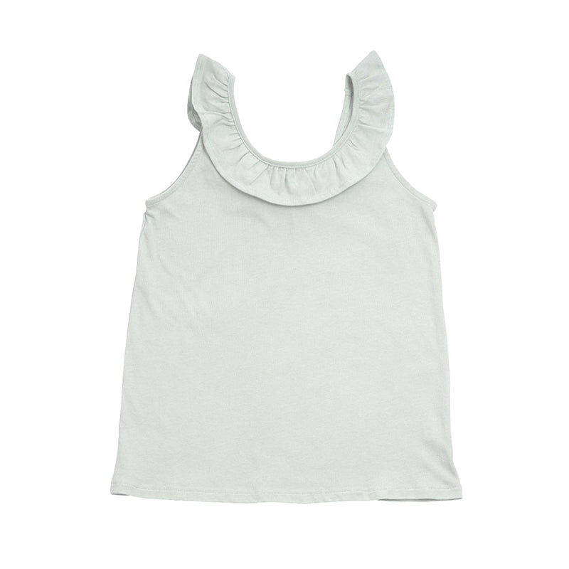 Retro Girls' Cotton Sleeveless Thin Casual Round Neck Ruffle Tank Top TZ060