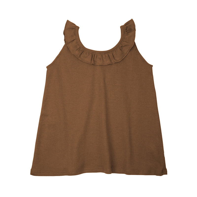 Retro Girls' Cotton Sleeveless Thin Casual Round Neck Ruffle Tank Top TZ060