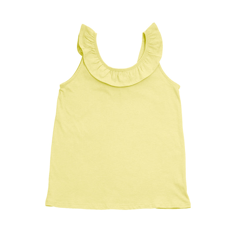 Retro Girls' Cotton Sleeveless Thin Casual Round Neck Ruffle Tank Top TZ060