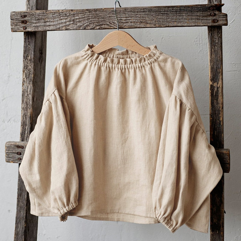 Retro Long Sleeve Linen Girls Blouse TZ112