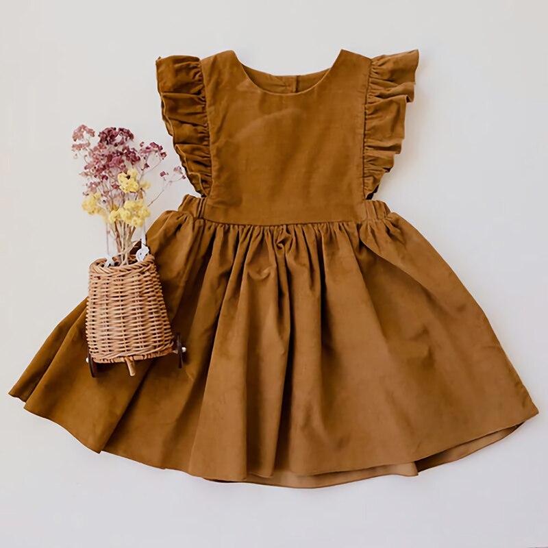 Girl's Retro Ruffle Linen Dress TZ025