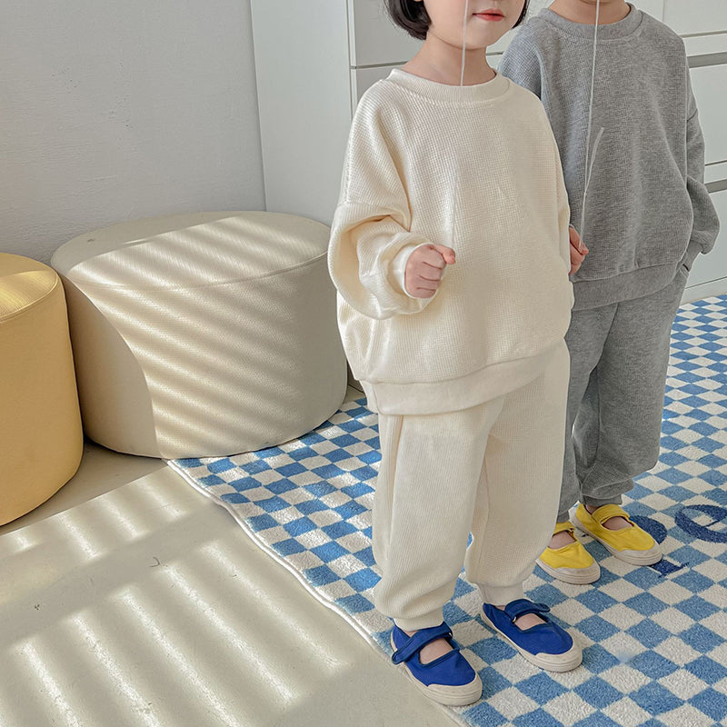 Waffle Casual Cotton Sweatshirts + Pants 2pcs Sets WTC57