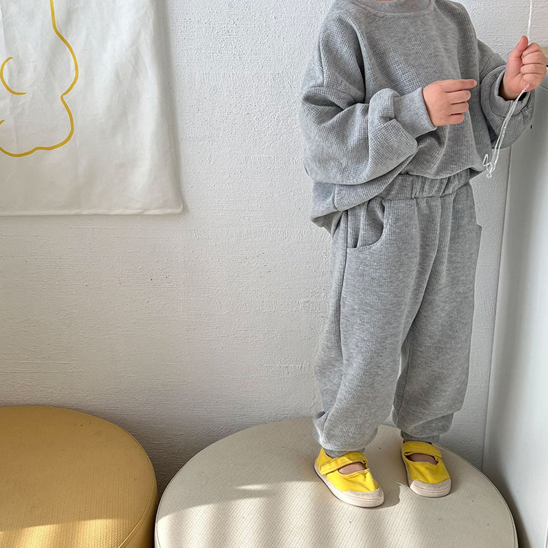 Waffle Casual Cotton Sweatshirts + Pants 2pcs Sets WTC57