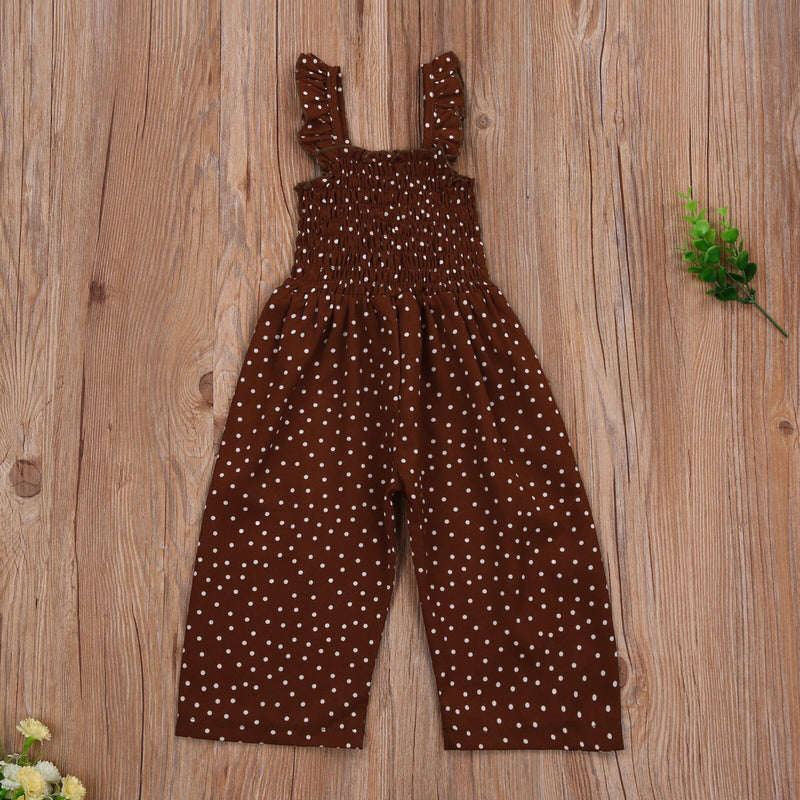 Girl’s Sleeveless Polka Dot Ruffles One Piece Jumpsuit  GH52