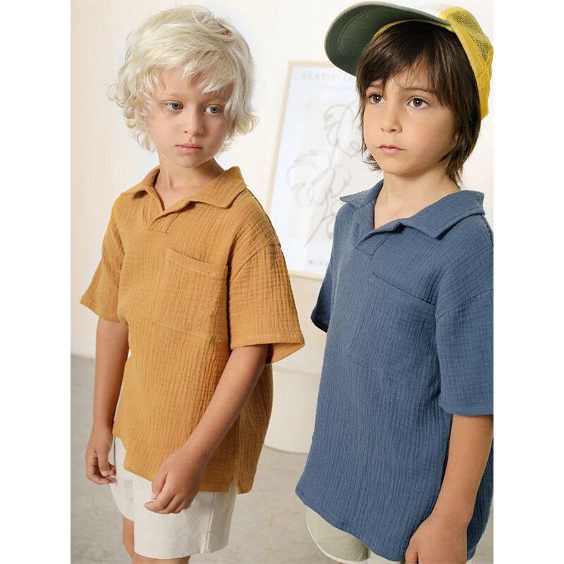 New Boys Casual Loose Short Sleeves Children's T-Shirt With Pocket VV21-（Hand Made)