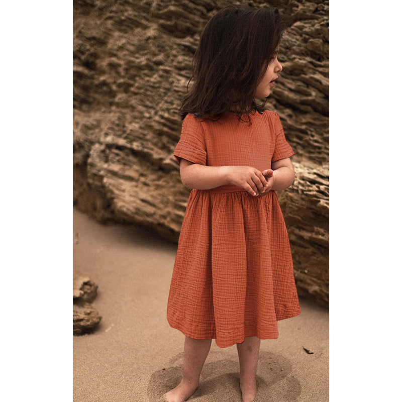 Girls Casual Loose Beach Short-Sleeve Dresses TZ83