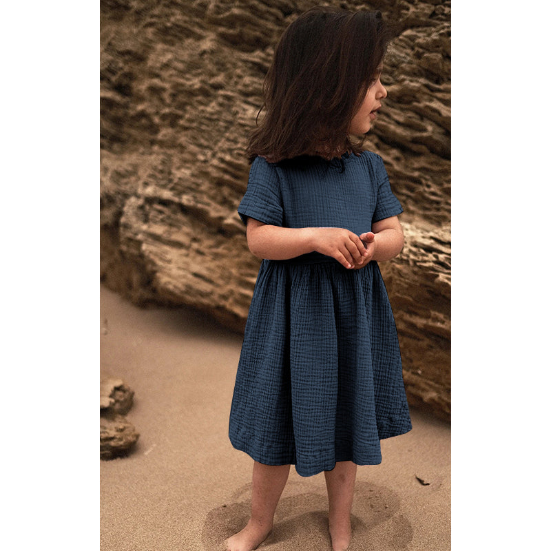 Girls Casual Loose Beach Short-Sleeve Dresses TZ83