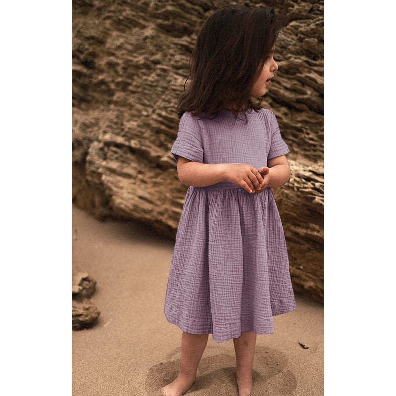 Girls Casual Loose Beach Short-Sleeve Dresses TZ83