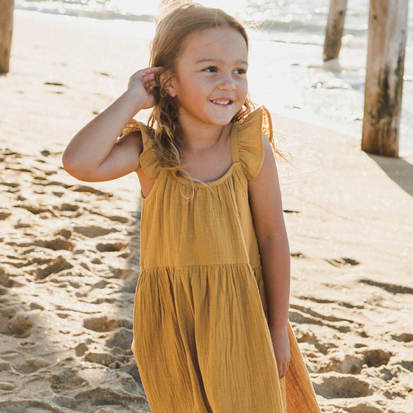 Girls Casual Loose Ruffle Straps Flowy Beach Sunshine Cake Dresses TZ116