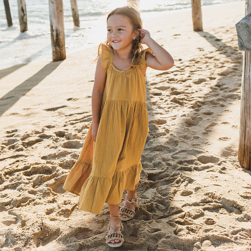 Girls Casual Loose Ruffle Straps Flowy Beach Sunshine Cake Dresses TZ116